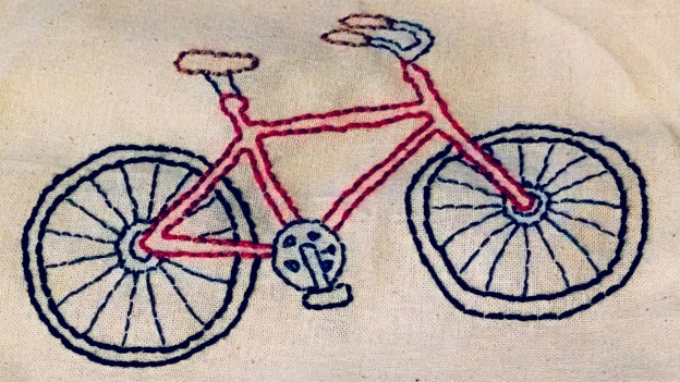 backstitched embroidered bike